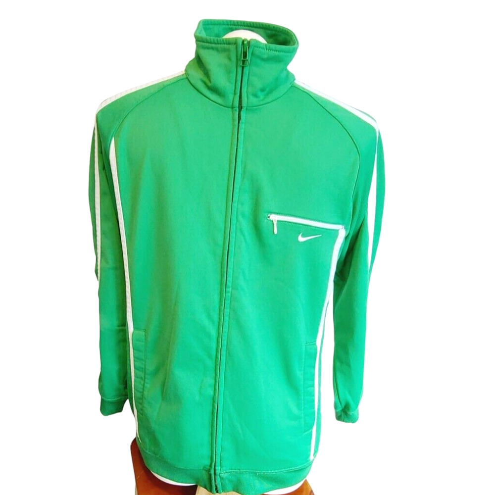 Nike Kids Boys Green Track Jacket Full Zip Swoosh White Stripes Size L 14-16